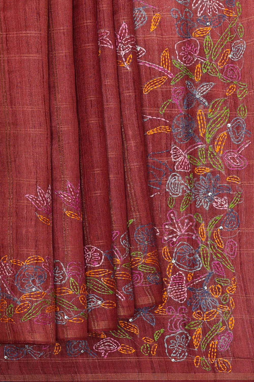 Image of Tussar Silk Maroon Saree