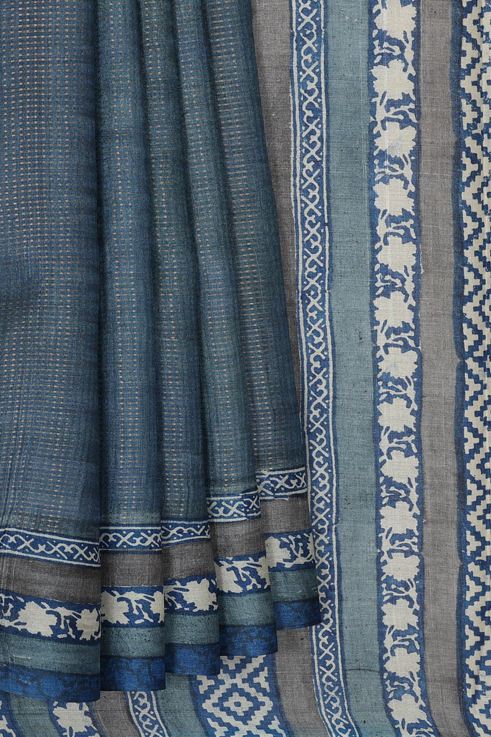 Image of Tussar Silk Blue Saree
