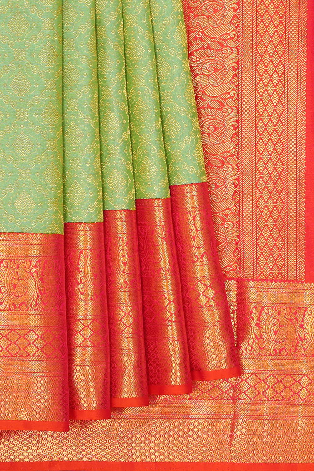 Image of Kanchipattu Mint-Green Brocade Saree