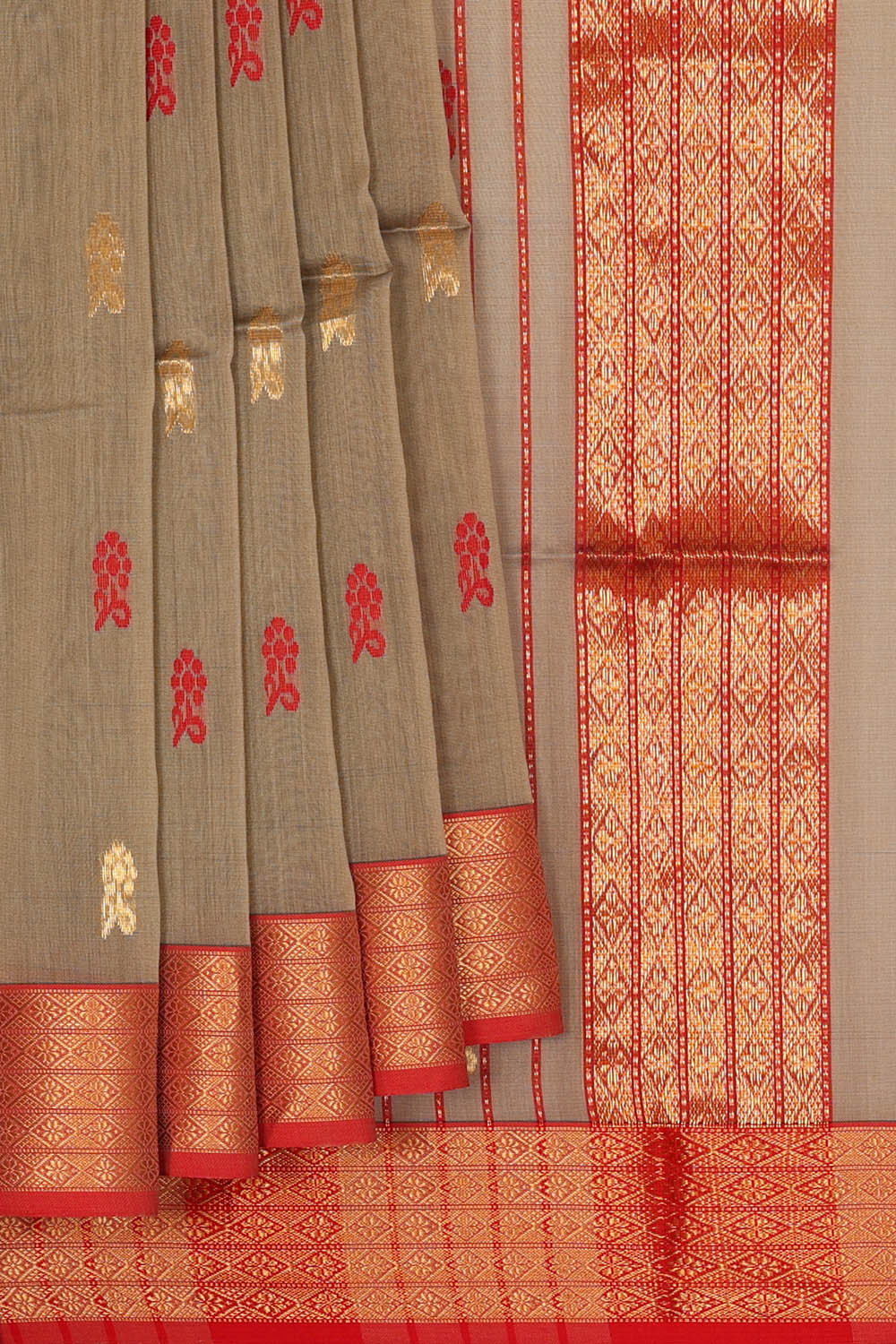 Image of Maheshwari Cotton Silk Grey Saree