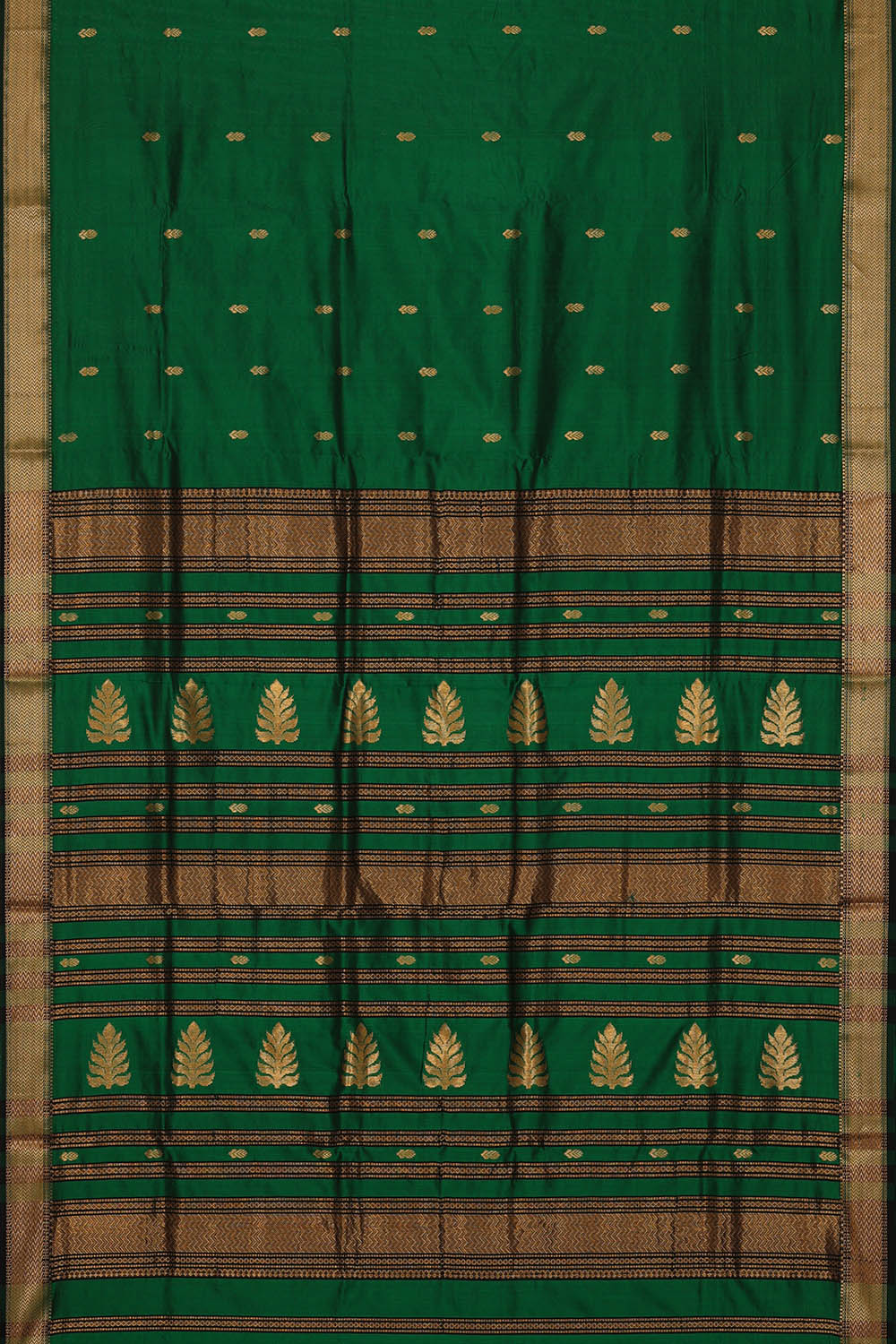 Image of Maheshwari Silk Bottle Green Saree