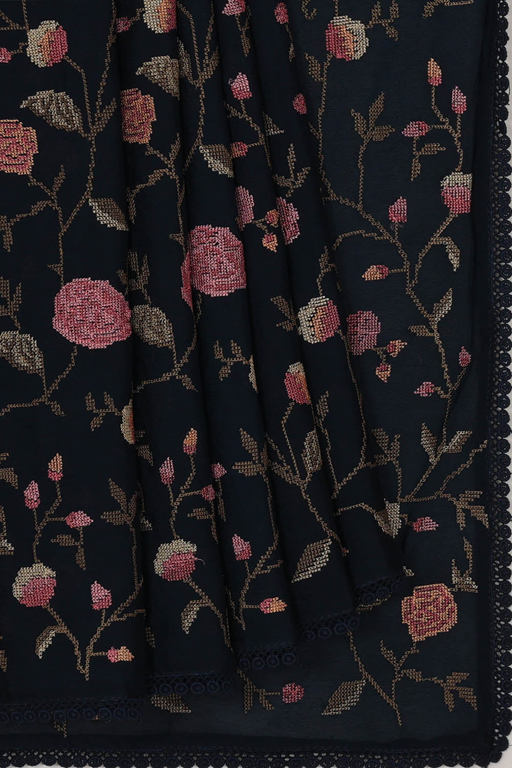 Image of Crepe Navy Blue Saree