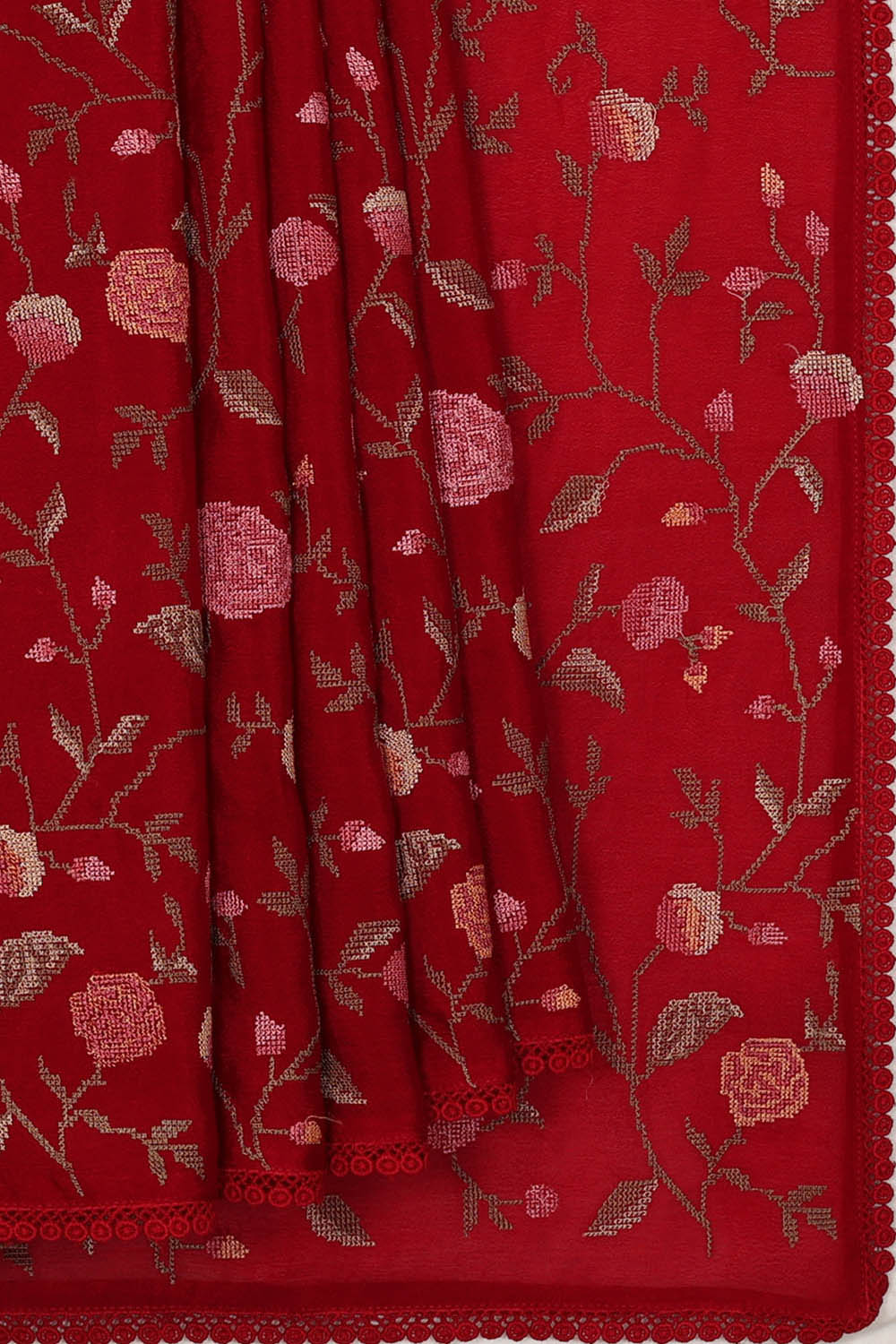 Image of Crepe Red Saree