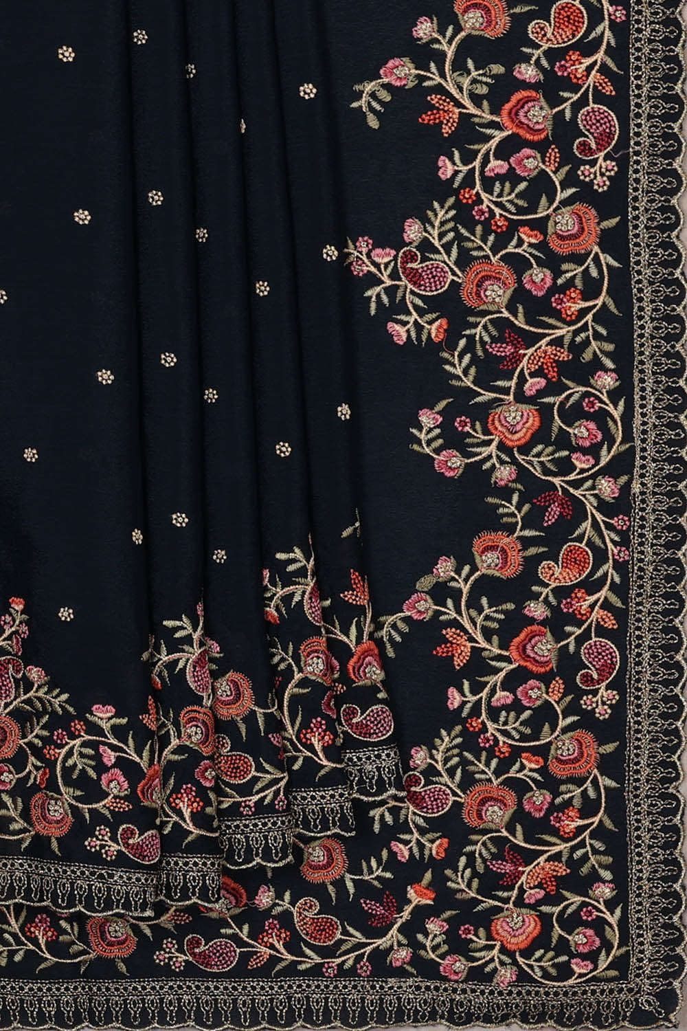 Image of Crepe Dark Navy Blue Saree