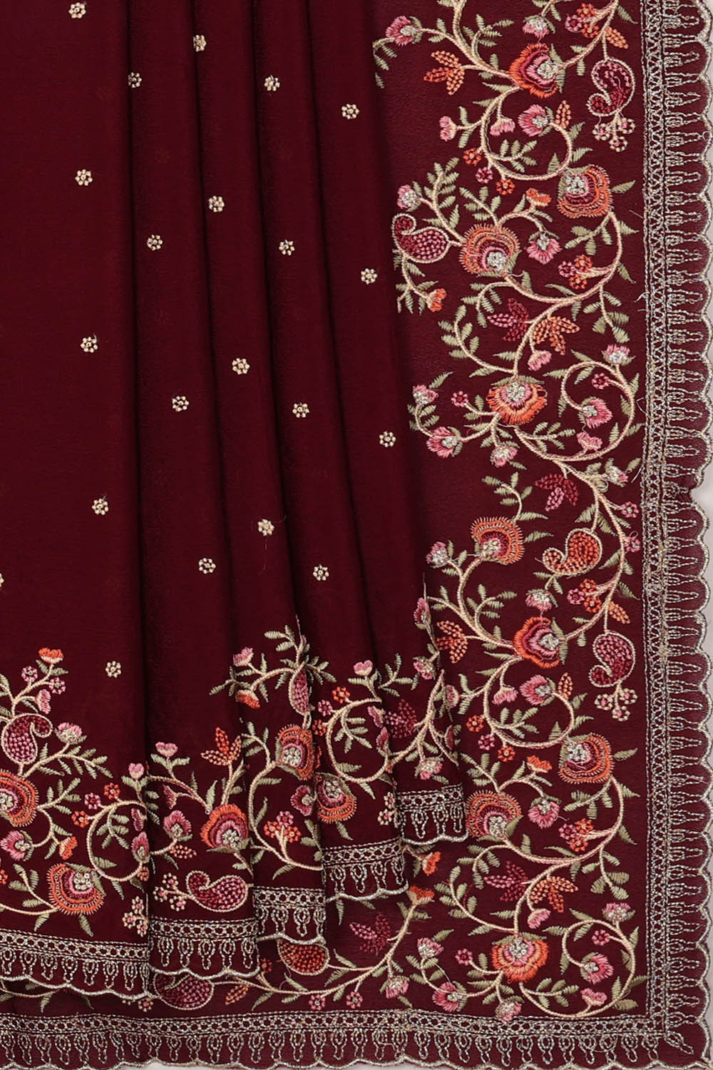 Image of Crepe Dark Maroon Saree