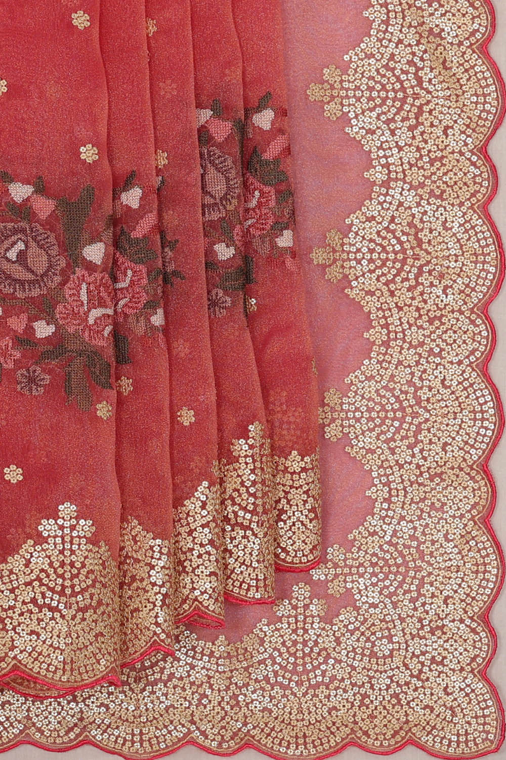 Image of Kora Silk Coral Pink Saree