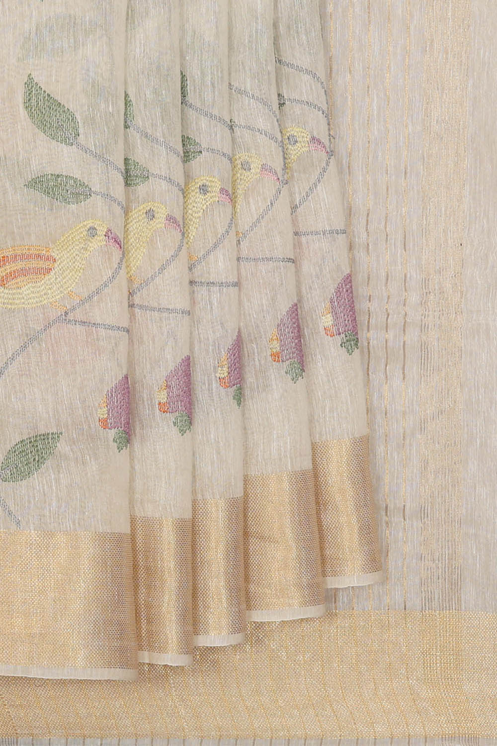 Image of Linen Silk Off-White Saree