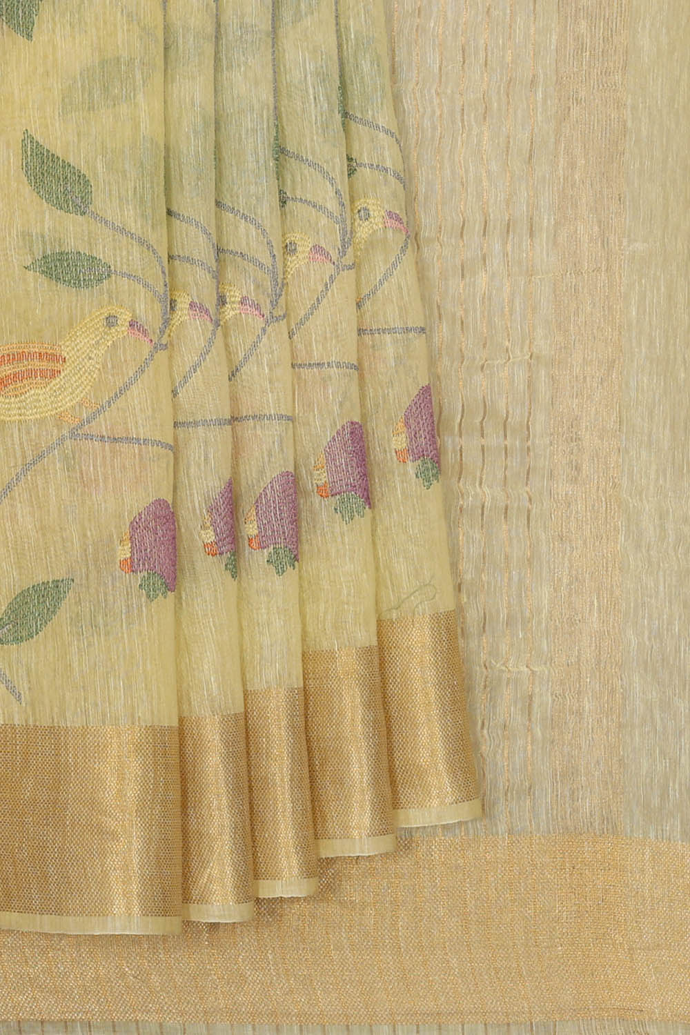Image of Linen Silk Light Yellow Saree