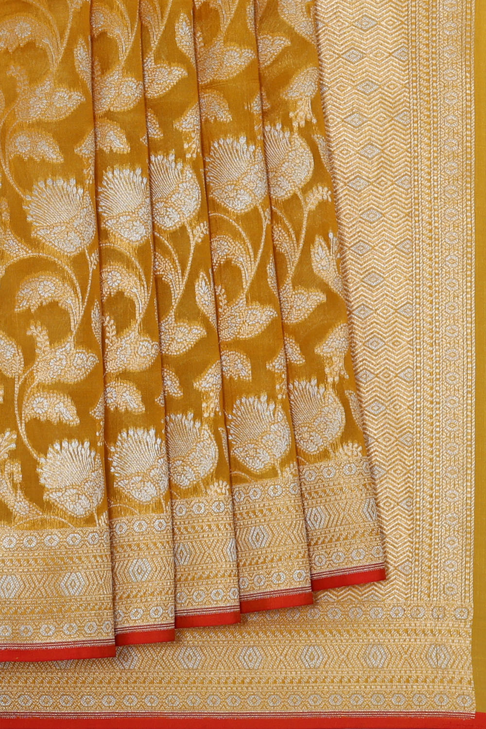 Image of Yellow Banarasi Silk Cotton Saree