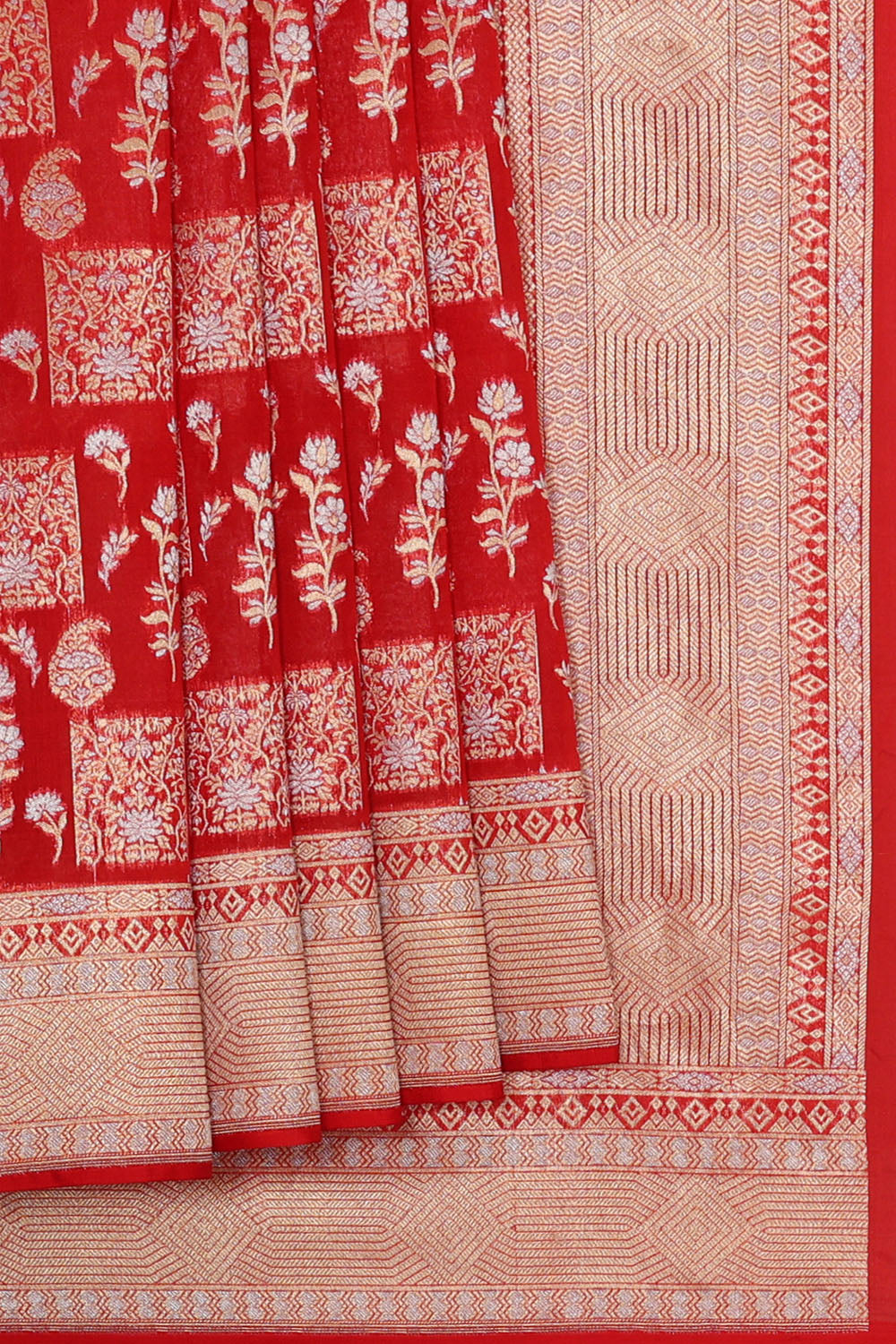 Image of Red Banarasi Silk Cotton Saree