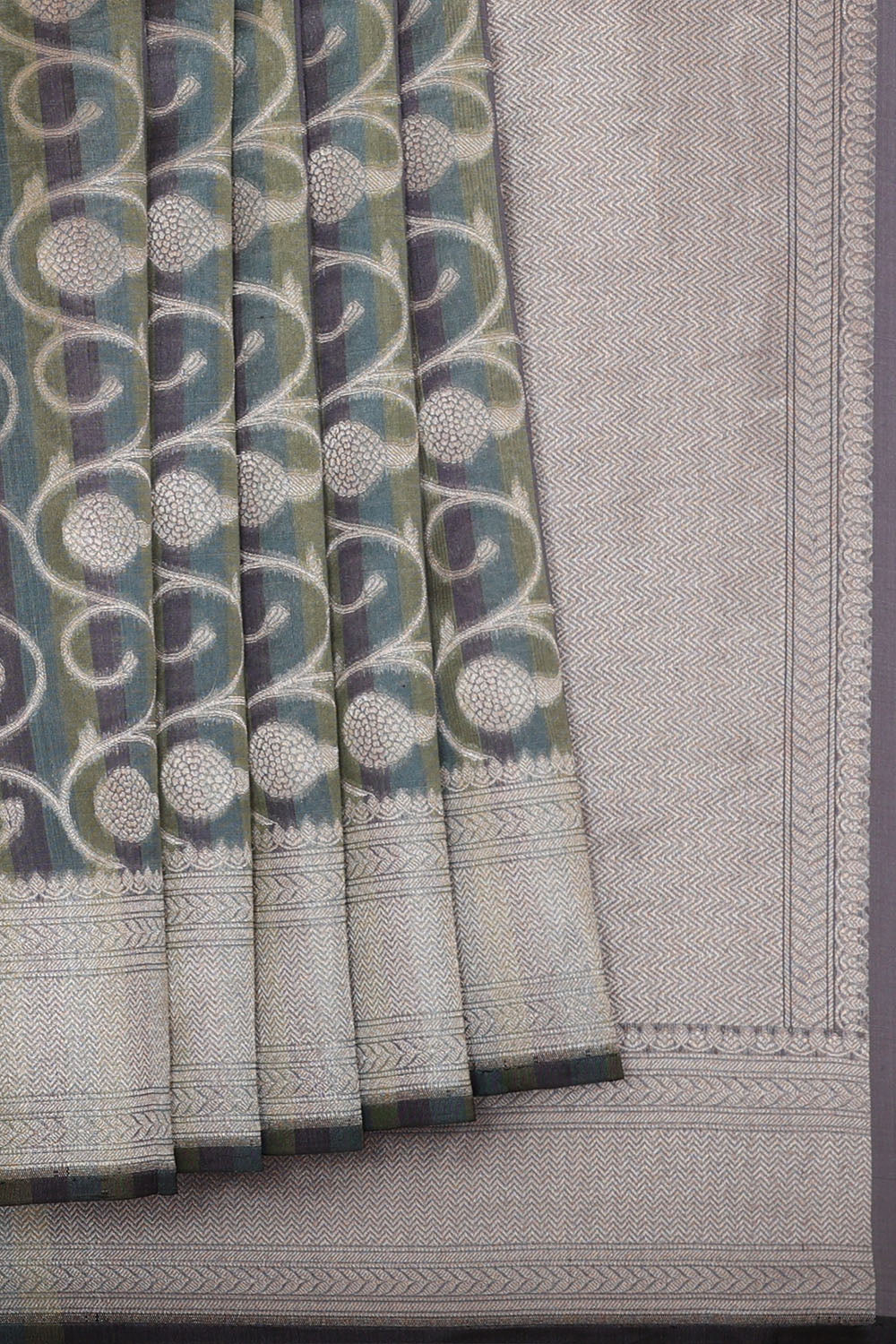 Image of Silver Grey Banarasi Silk Cotton Saree