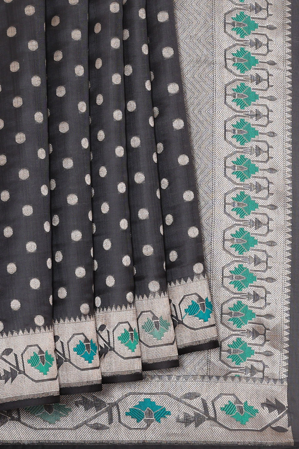 Image of Grey Banarasi Silk Cotton Saree