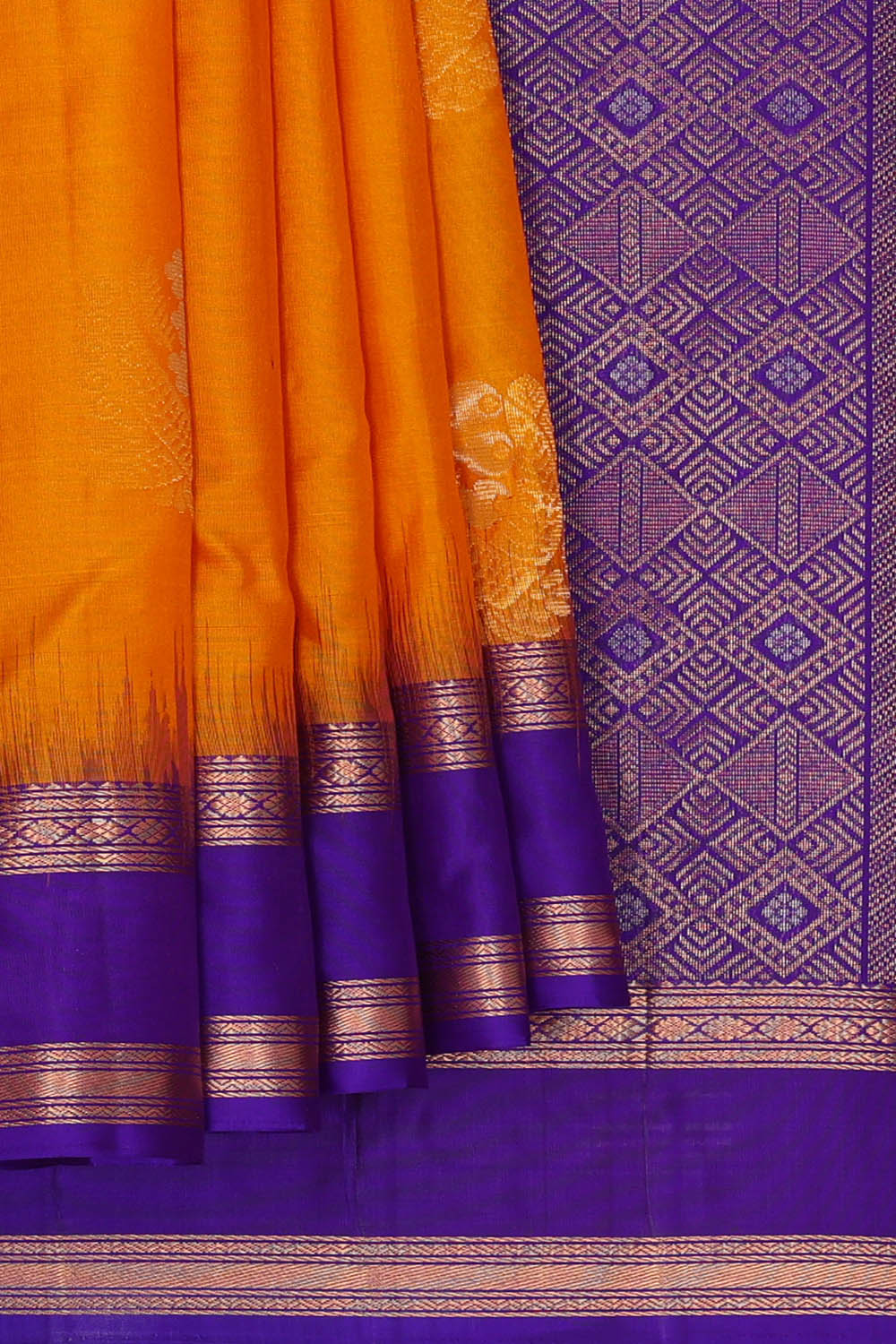 Image of Kanchipattu Silk Mustard Yellow Saree