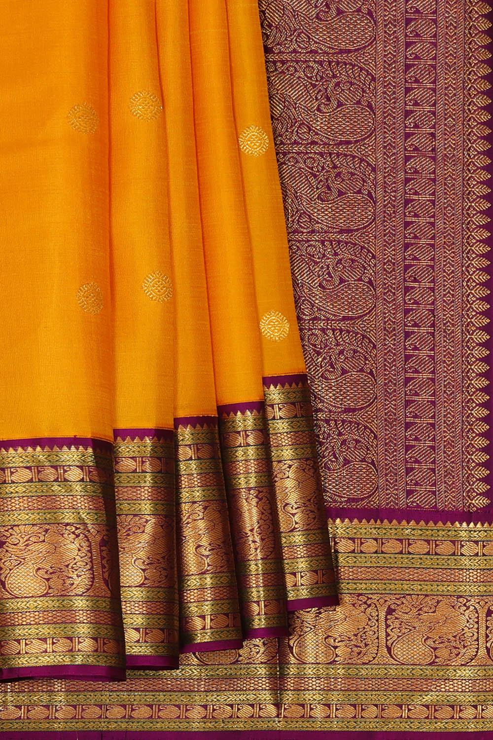 Image of Arani Silk Mustard Yellow Saree