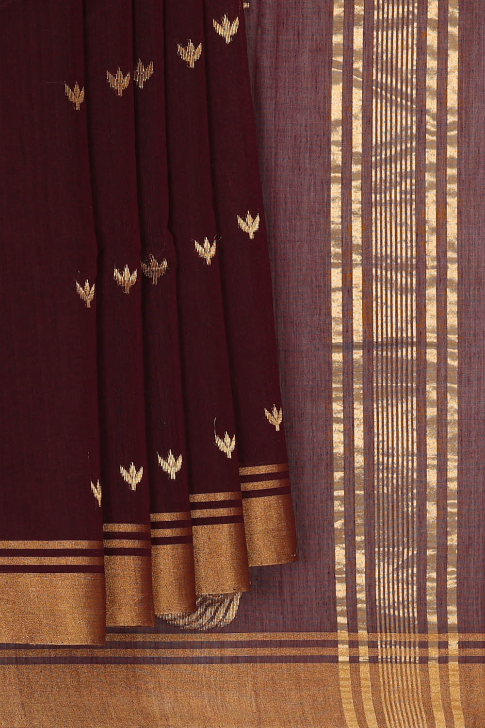 Image of Chanderi Cotton Silk Brown Saree
