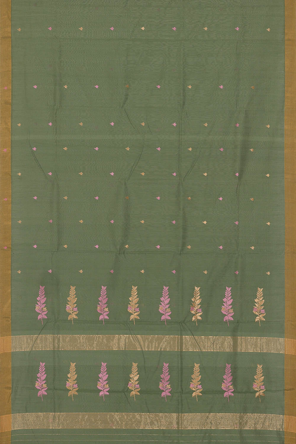 Image of Chanderi Cotton Silk Muted Green Saree