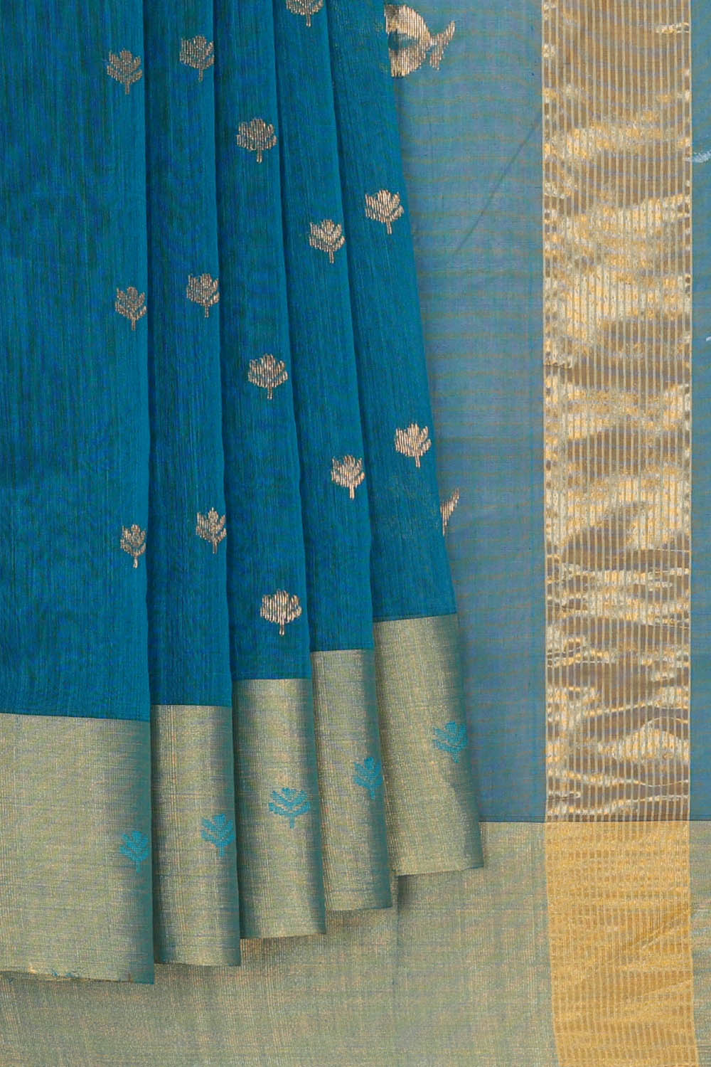 Image of Chanderi Cotton Silk Blue Saree