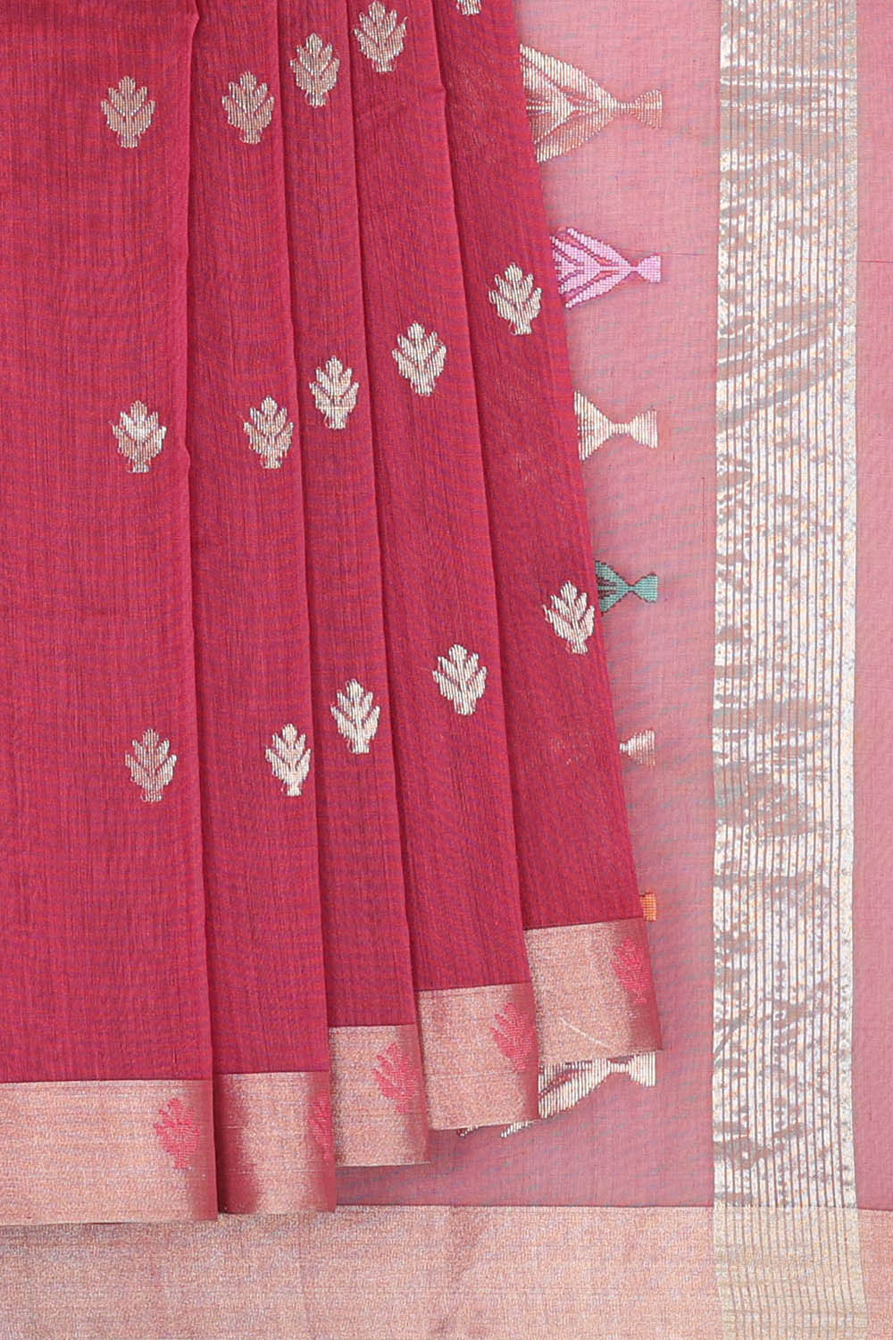 Image of Chanderi Cotton Silk Dark Pink Saree