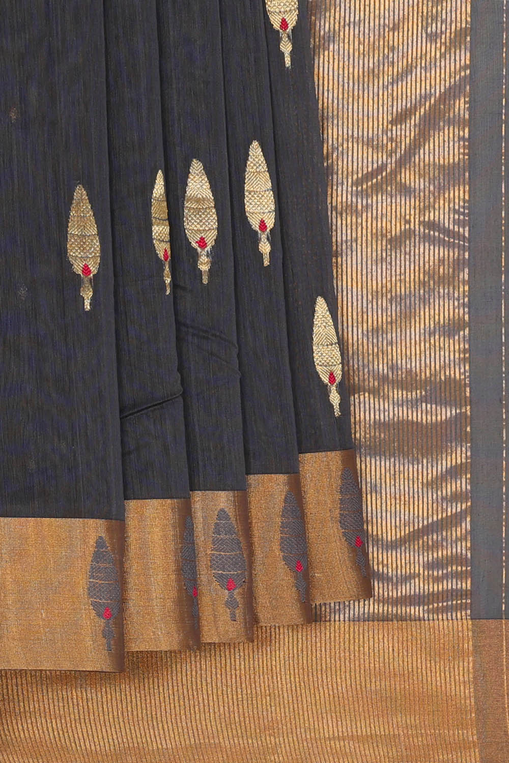 Image of Chanderi Cotton Silk Dark Grey Saree
