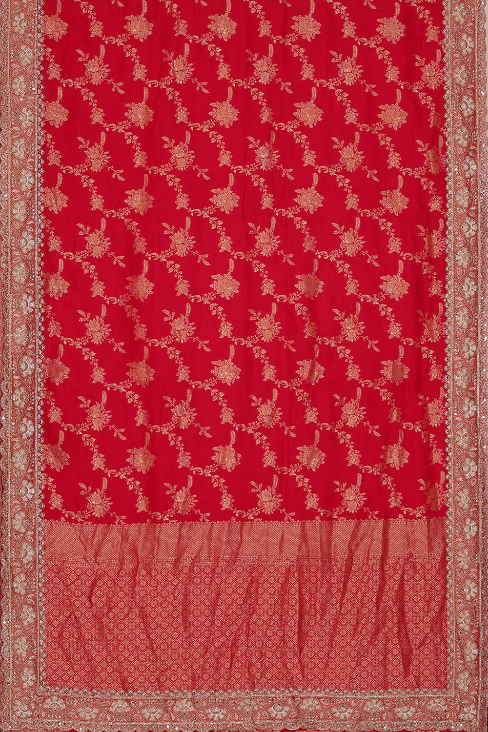Image of Fuchsia-Pink Crepe Brocade Embroidery Silk Saree