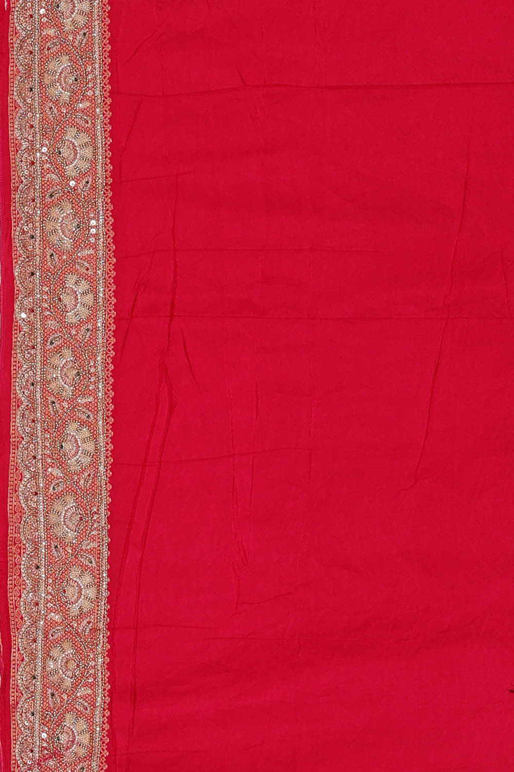 Image of Fuchsia-Pink Crepe Brocade Embroidery Silk Saree