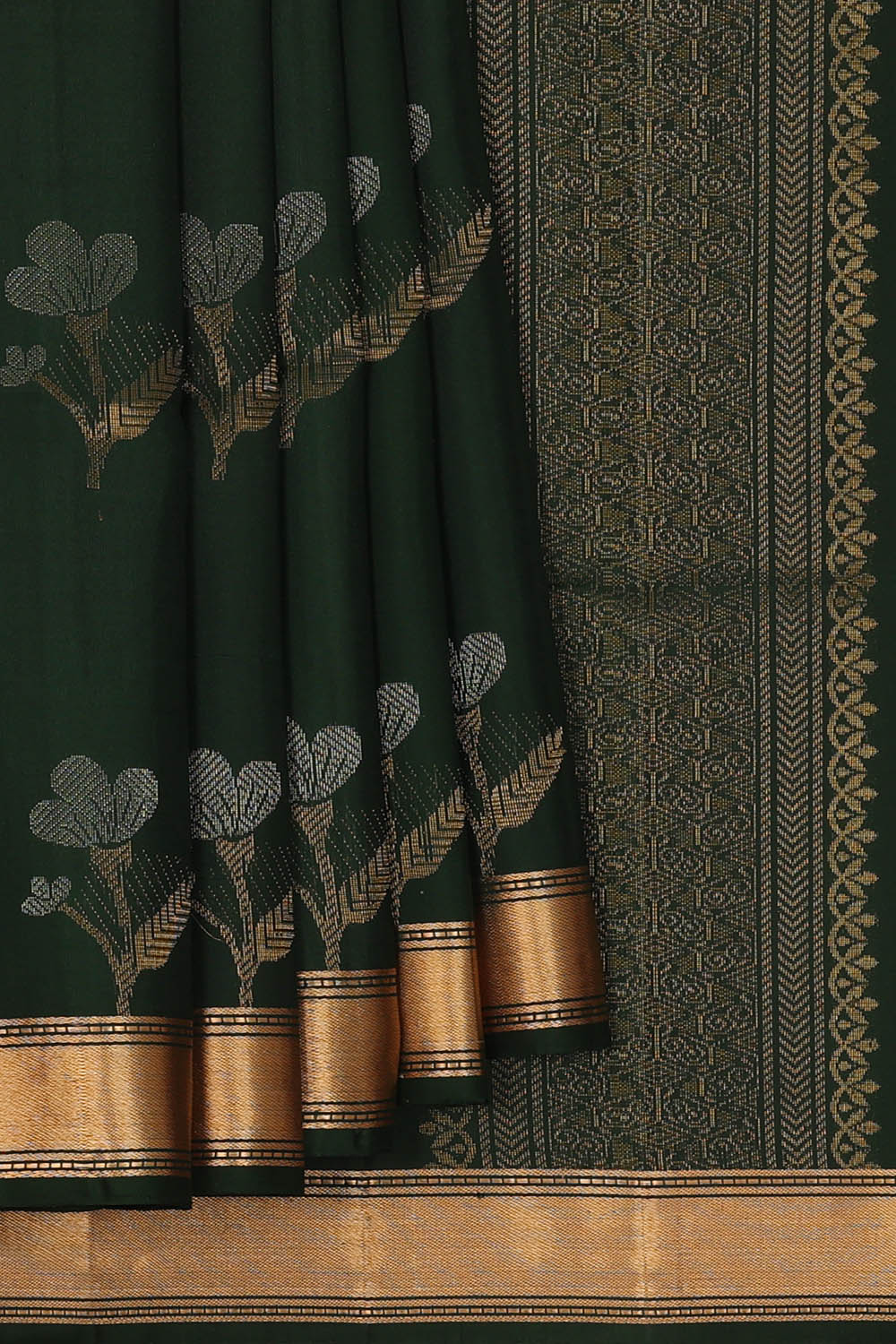 Image of South Silk Bottle Green Saree