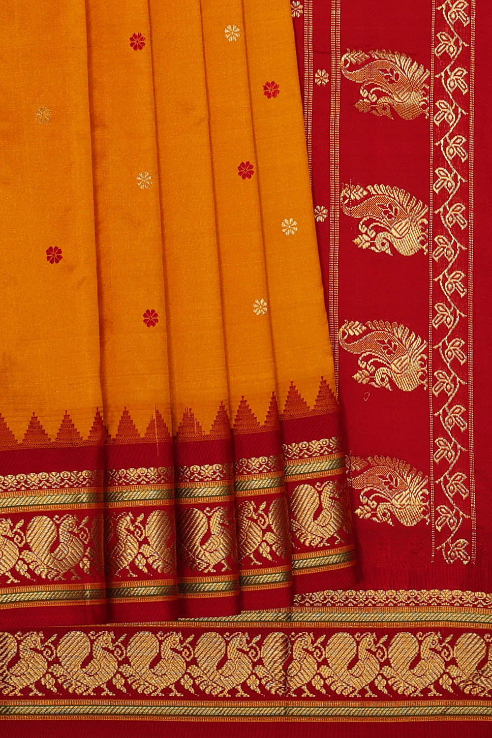 Image of Orange Narayanpet Silk Saree