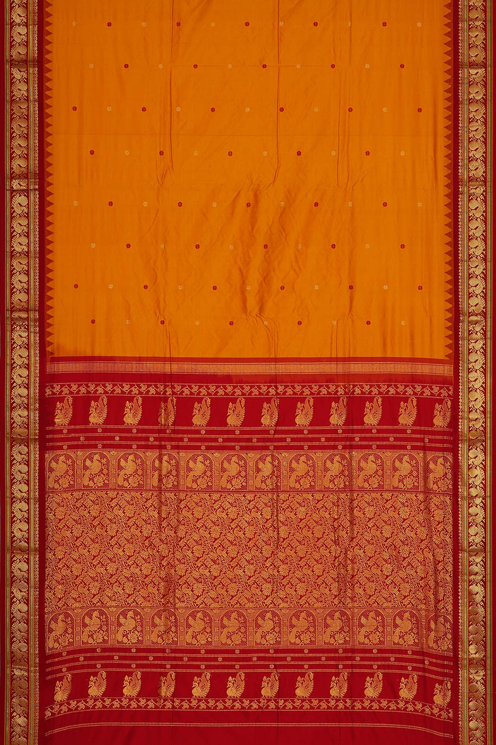 Image of Orange Narayanpet Silk Saree