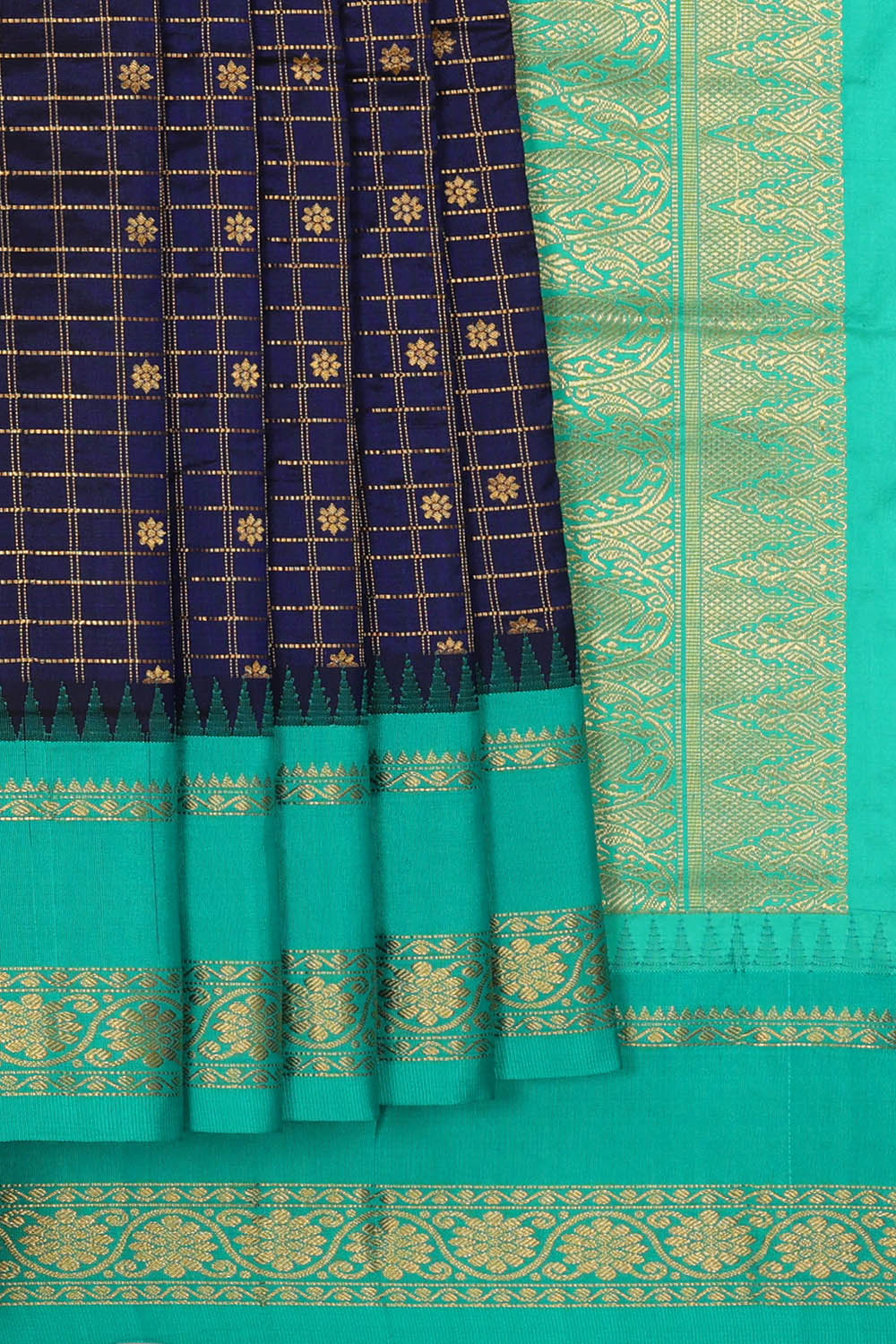 Image of Navy-Blue Narayanpet Silk Kattam Saree