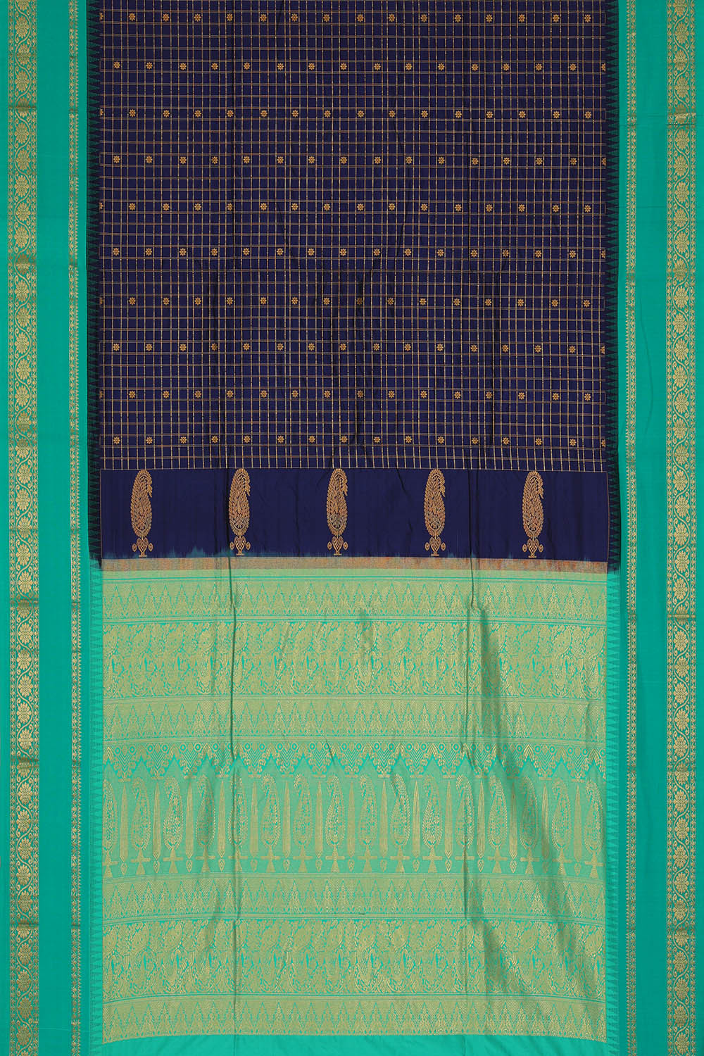 Image of Navy-Blue Narayanpet Silk Kattam Saree