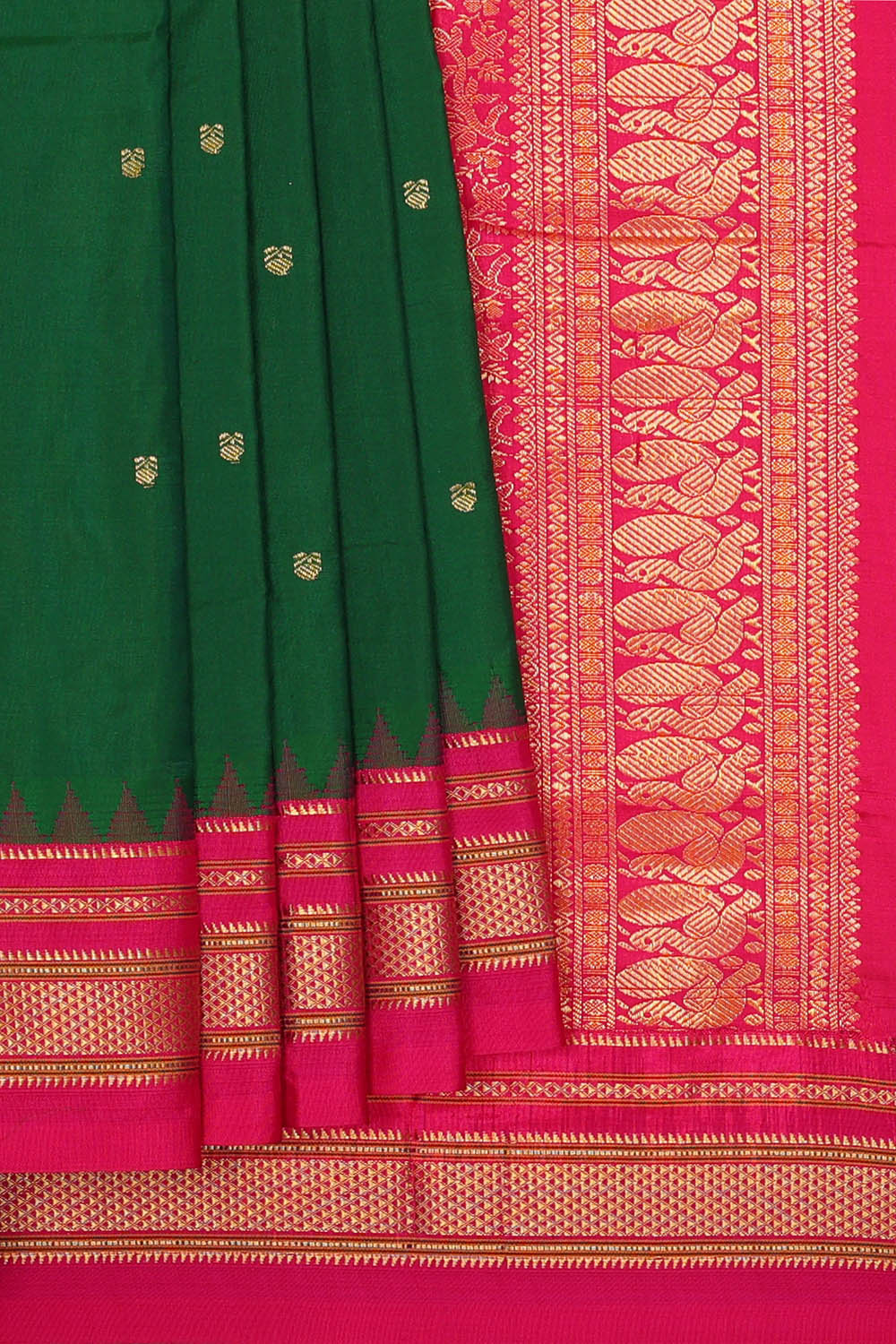 Image of Bottle-Green Narayanpet Silk Saree