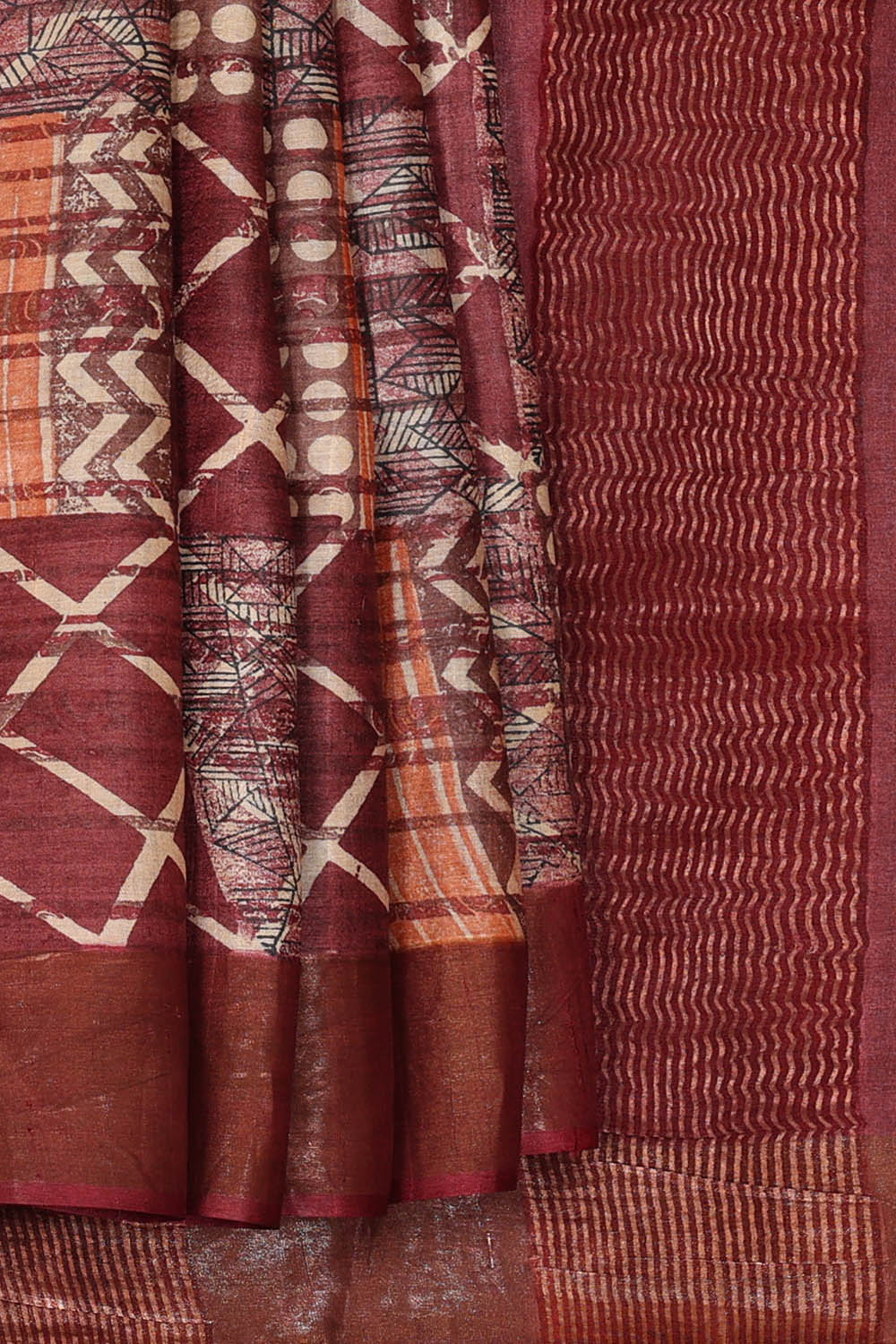 Image of Tussar Silk Muted Maroon Saree