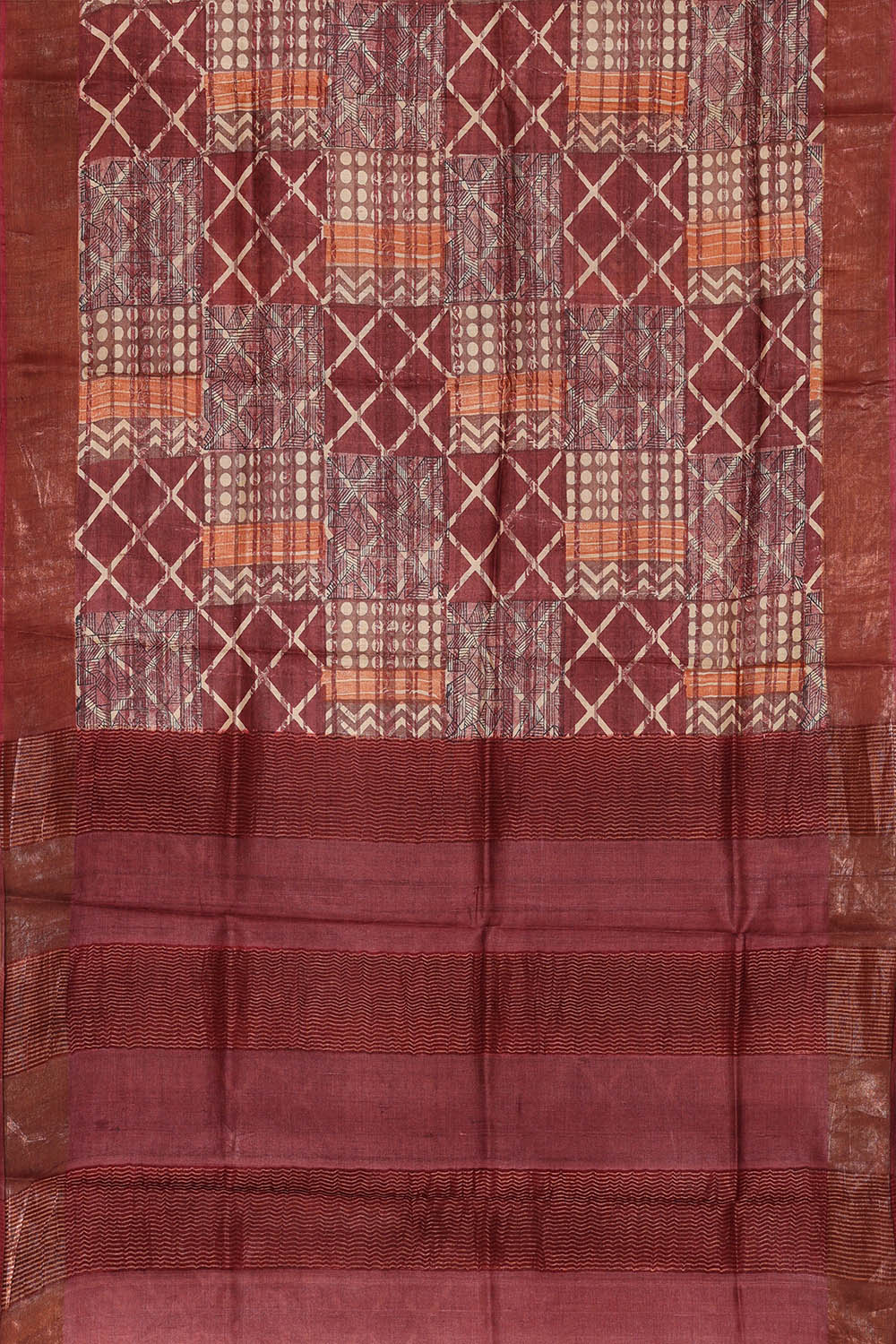 Image of Tussar Silk Muted Maroon Saree