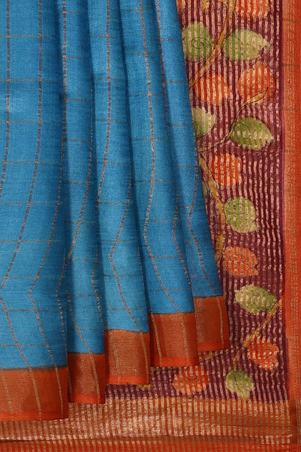 Image of Tussar Silk Blue Saree