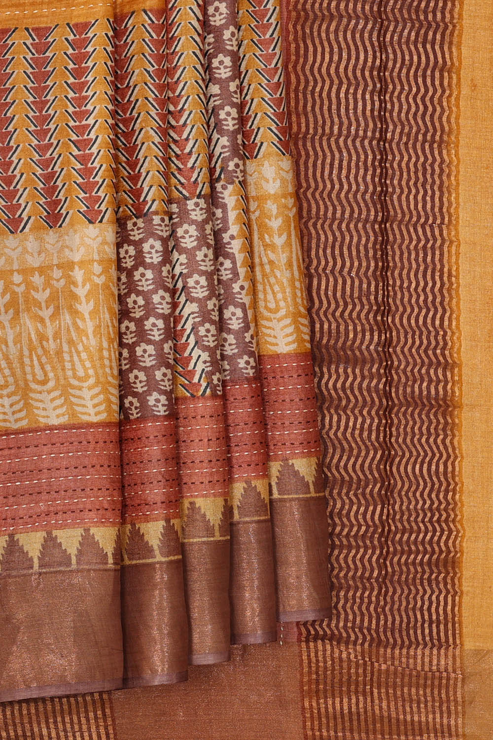 Image of Tussar Silk Muted Brown Saree