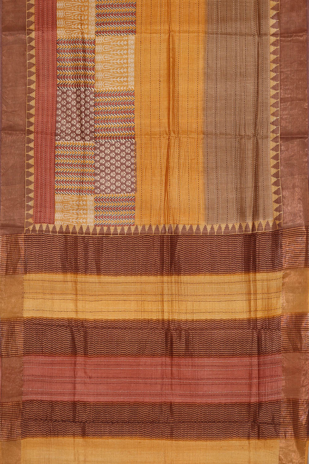 Image of Tussar Silk Muted Brown Saree