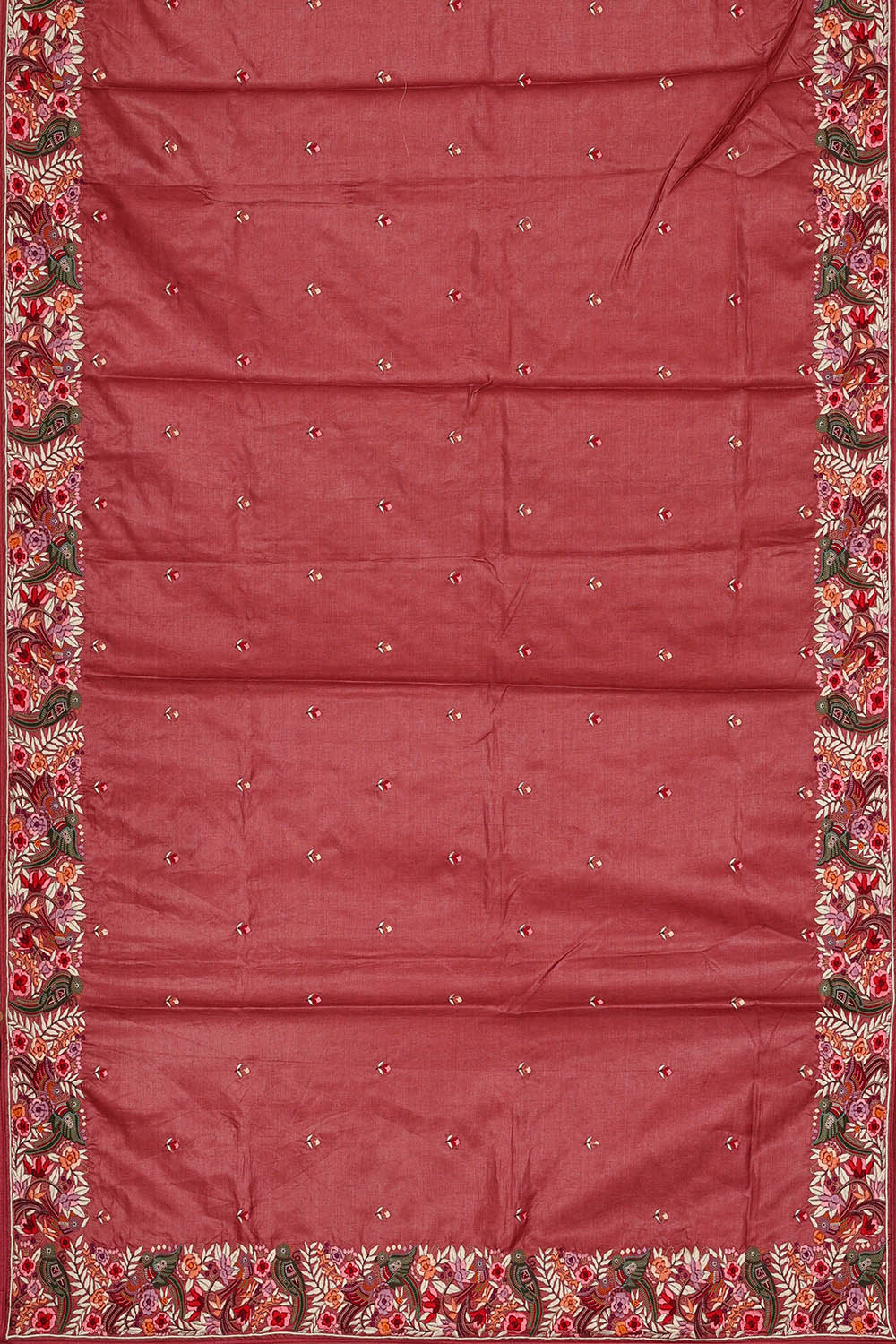 Image of Tussar Silk Dark Coral Red Saree