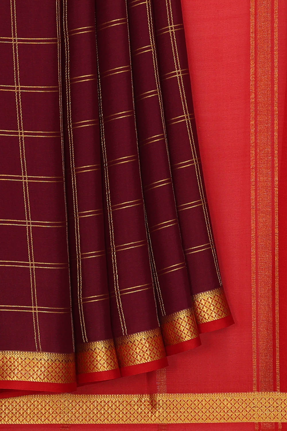Image of Maroon Pure Silk Kattam Saree