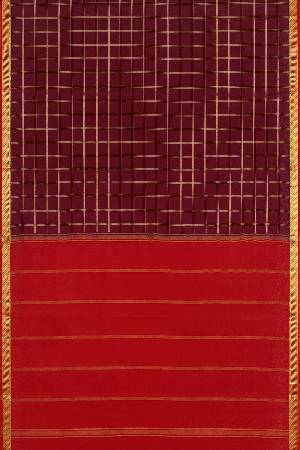 Image of Maroon Pure Silk Kattam Saree