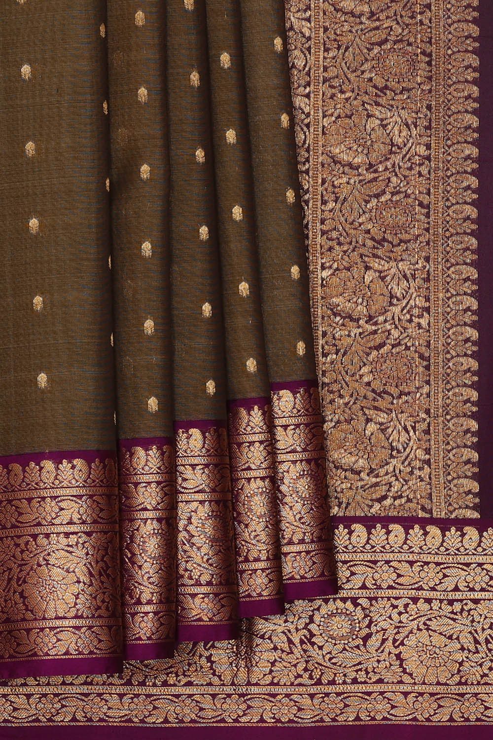 Image of Coimbatore Cotton Silk Dark Brown Saree