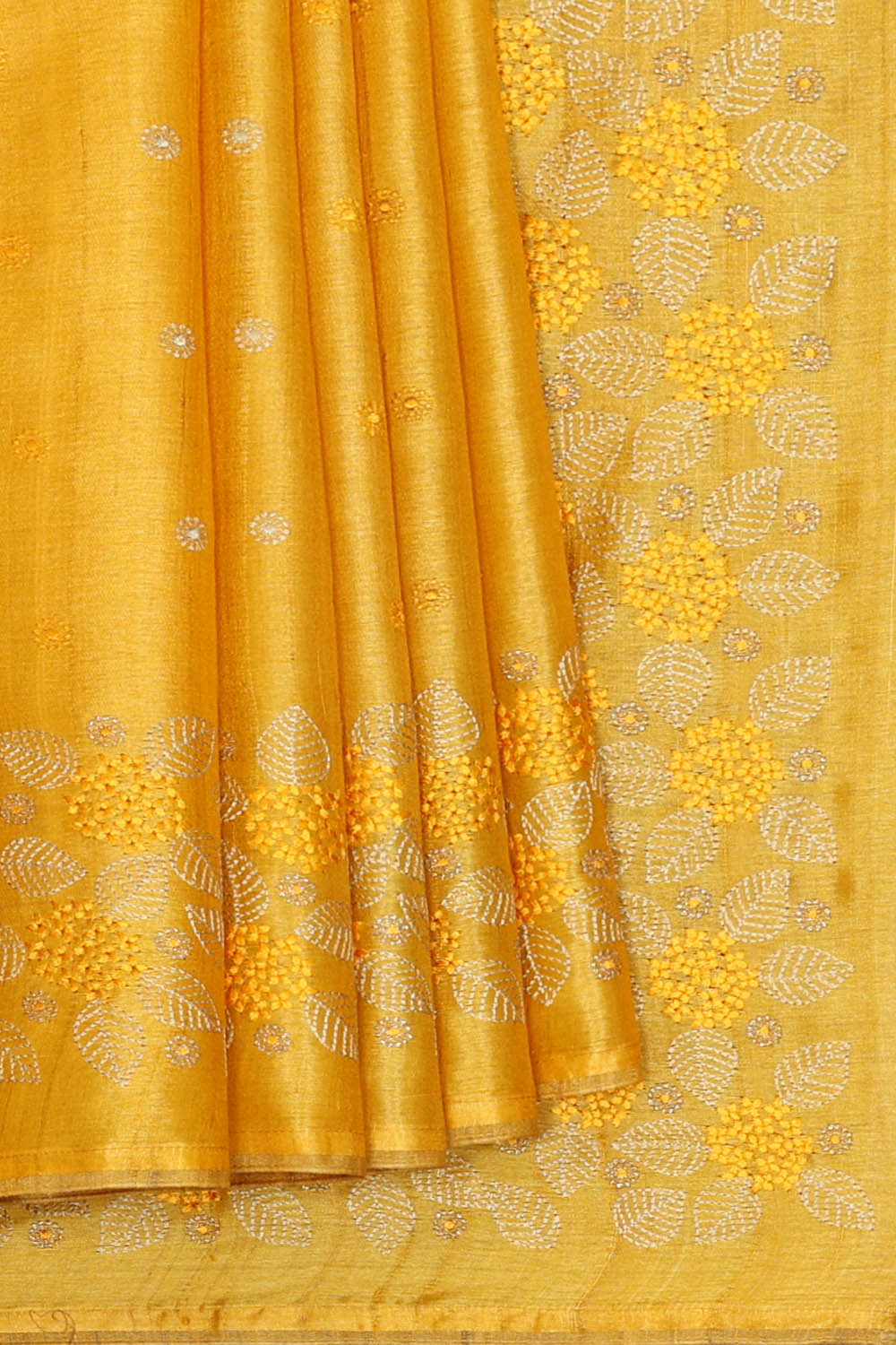 Image of Tussar Silk Yellow Saree