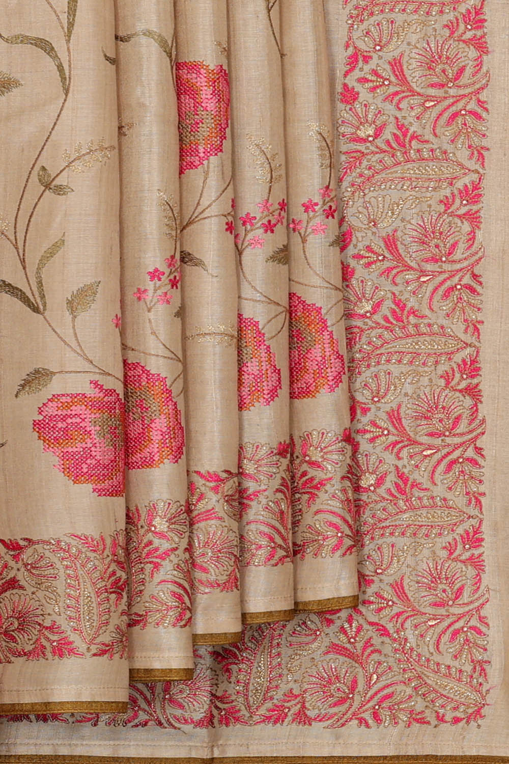 Image of Tussar Silk Ivory Beige Saree