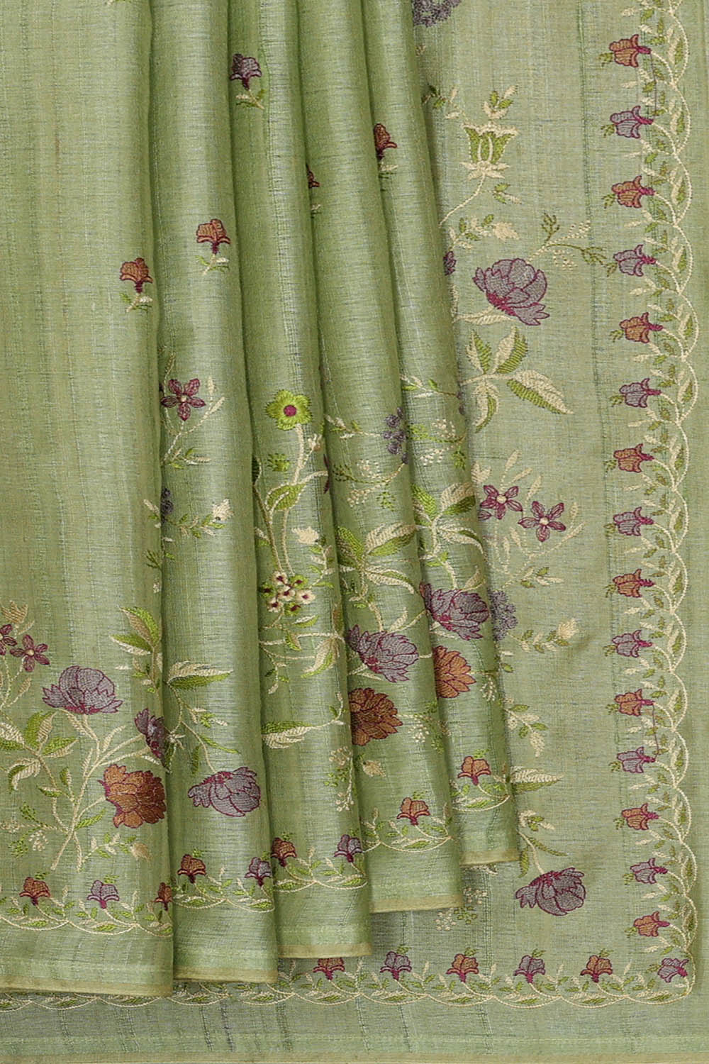 Image of Tussar Silk Muted Pastel Green Saree