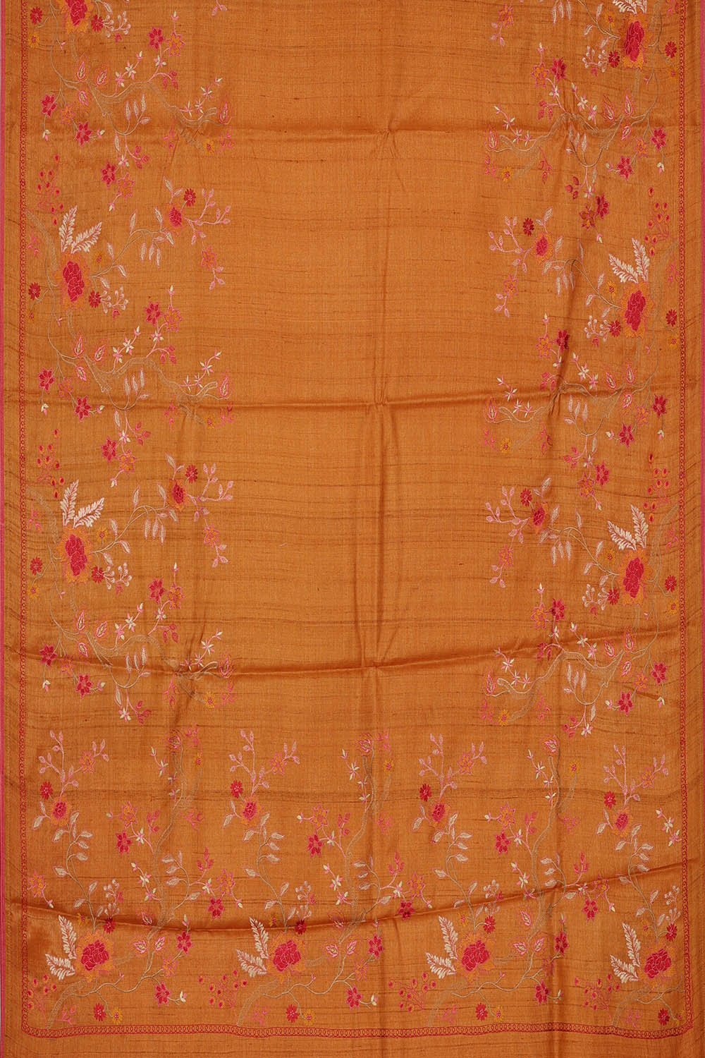 Image of Tussar Silk Dark Orange Saree