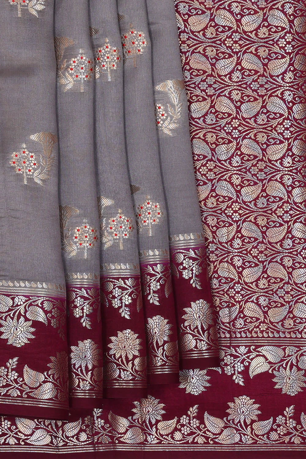 Image of Grey Banarasi Chiniya Silk Saree