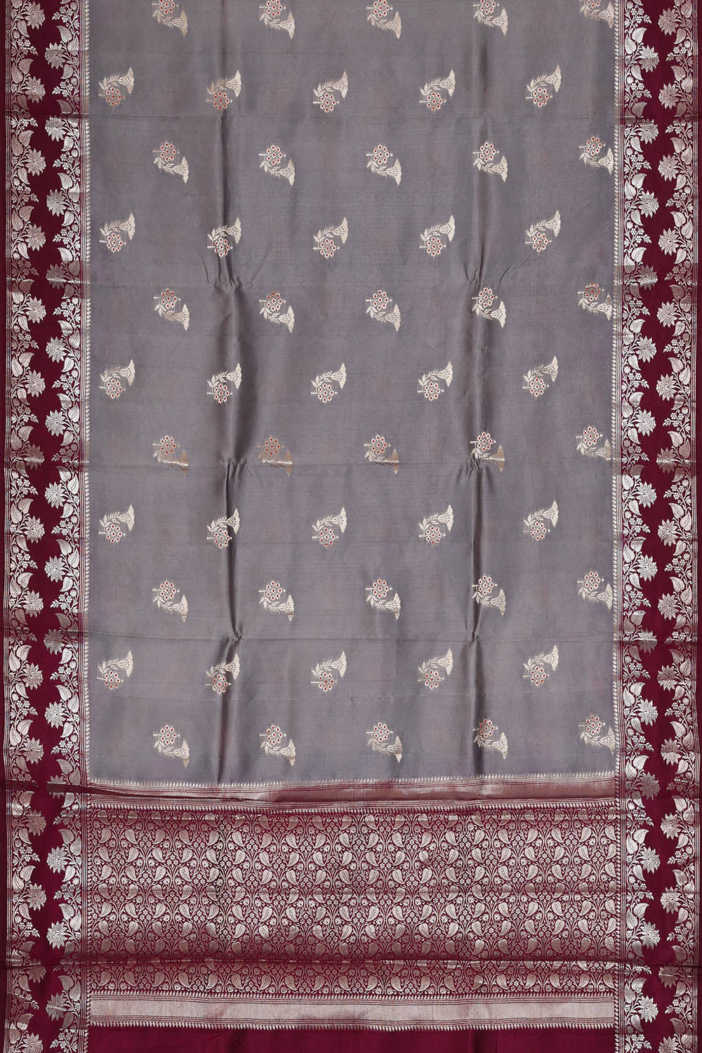 Image of Grey Banarasi Chiniya Silk Saree