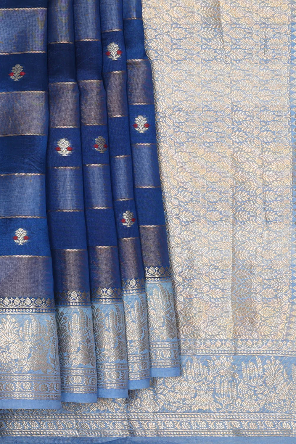 Image of Navy-Blue Banarasi Chiniya Silk Saree