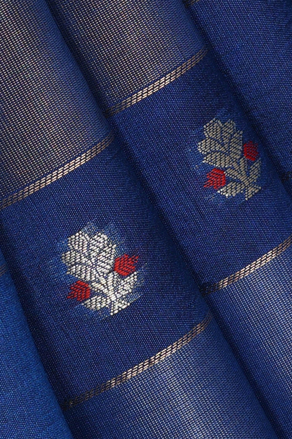 Image of Navy-Blue Banarasi Chiniya Silk Saree