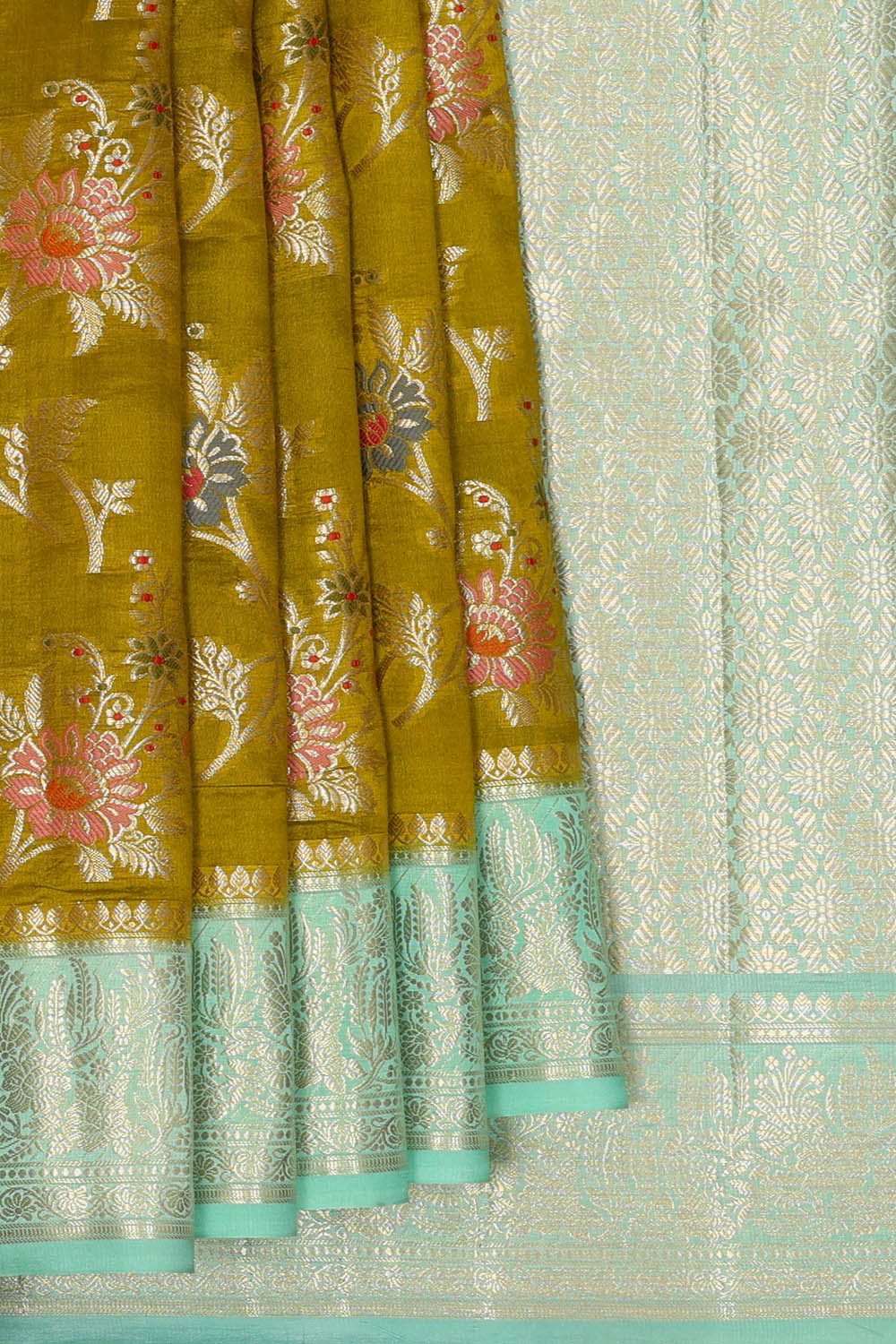 Image of Banarasi Silk Olive Green Saree