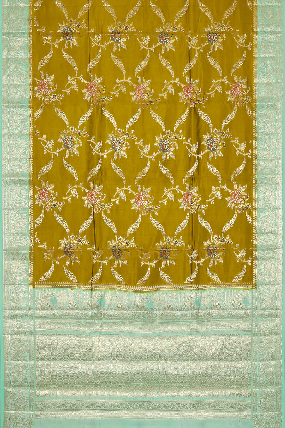 Image of Banarasi Silk Olive Green Saree